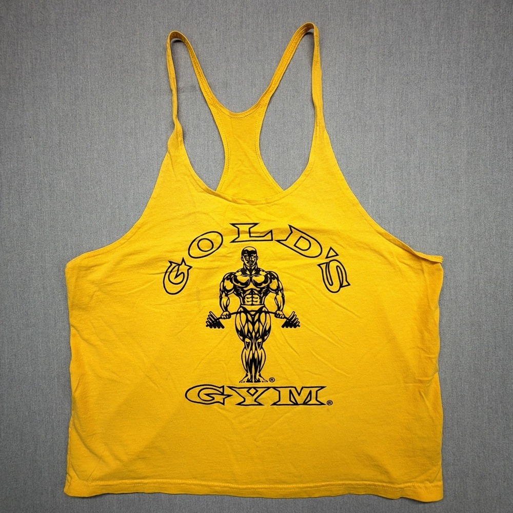 VTG Gold's Gym Stringer Tank Top Sleeveless Shirt Yellow Men's XL Activewear